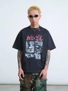 SWFI Distressed Graphic Single Stitch Tee in Black - On Model