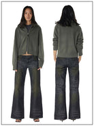 FaxCopyExpress Wool Stand Collar Zip Cardigan in Olive - On Female Model