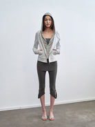 RARELY ALIKE Mock Layered Asymmetric Hoodie in Heather Gray - On Model