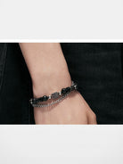 BLACKHEAD Logo Tag Stone Bead Chain Bracelet in Black - On Model