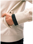 alright then Brushed Cotton Stand Collar Jacket in White - On Male Model