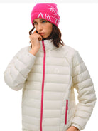 FPA Contrast Zip Down Puffer in White - On Female Model