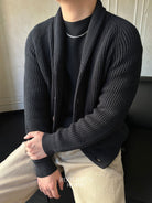 Roolrren Homme Shawl Collar Cotton Blend Cardigan in Black - On Model