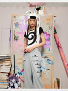 CFIERCE Cross Print Wide Leg Sweatpants in Gray - On Model