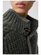 Simple Project Chunky Wool Blend High Neck Cardigan in Gray - Detail