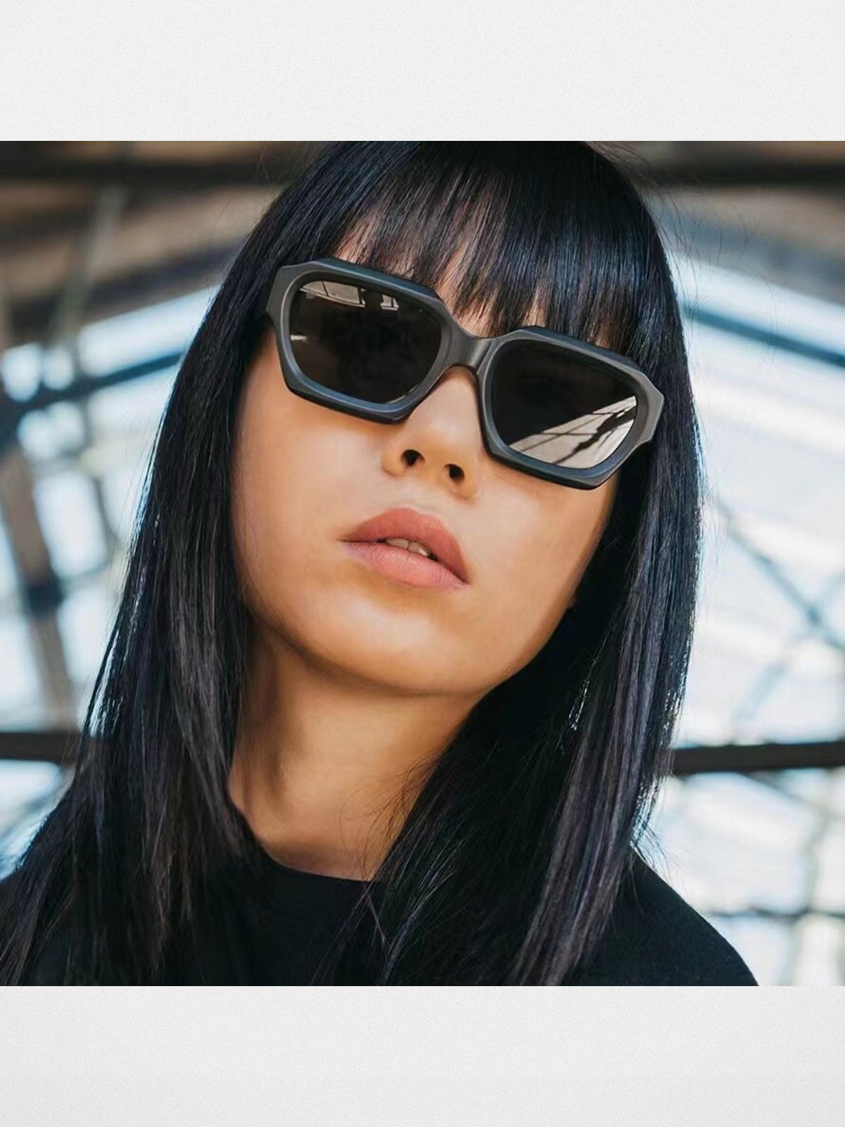 FUTURE UPDATE Chunky Geometric Sunglasses in Gray - On Female Model