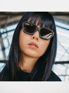 FUTURE UPDATE Chunky Geometric Sunglasses in Gray - On Female Model