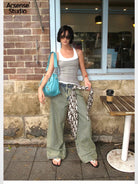 ACSENSE STUDIO Dirty Wash Curved Wide Leg Jeans in Blue - On Model