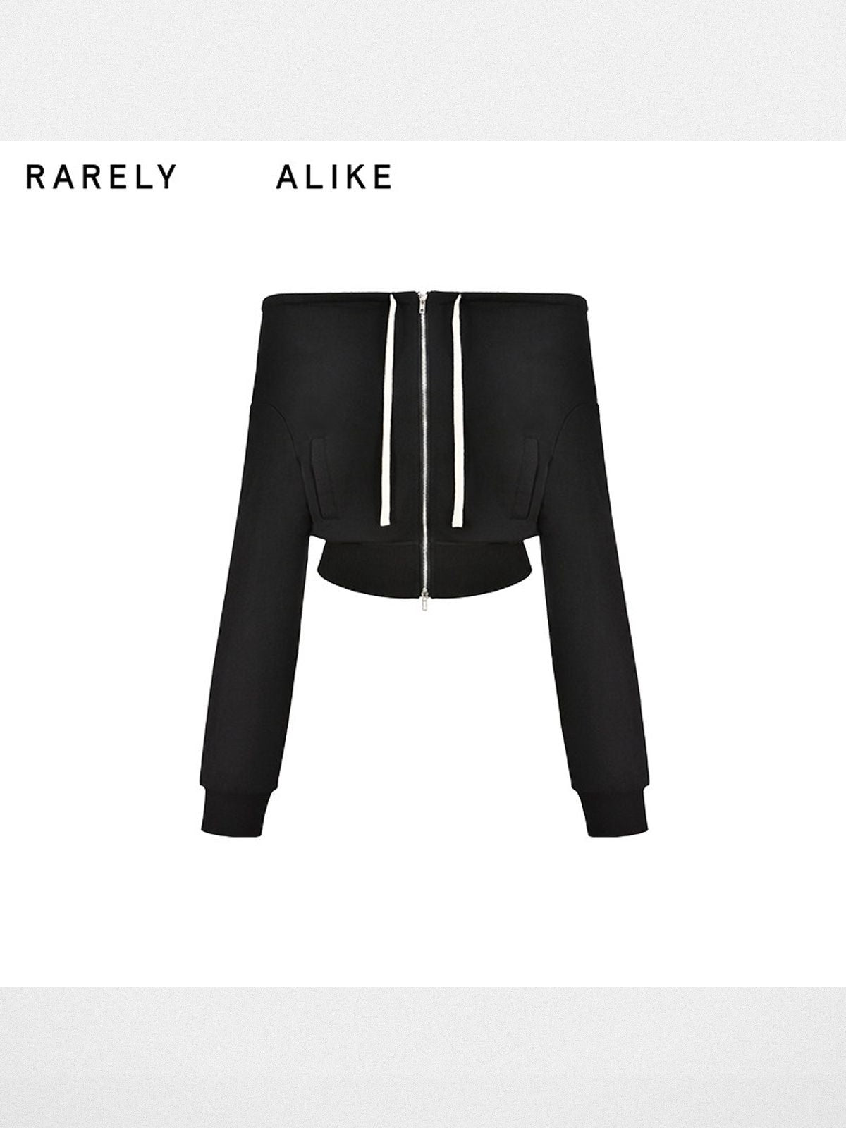 RARELY ALIKE Two Way Off Shoulder Zip Hoodie in Black