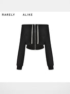 RARELY ALIKE Two Way Off Shoulder Zip Hoodie in Black