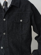 ROYA Sueded Cone Mills Denim Jacket in Black - On Model