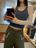 NeverSeez Beaded Lyocell Wool Tank Top in Blue - On Model