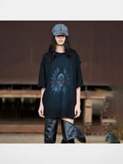 BLINDNOPLAN Washed Distressed Crackle Print Tee in Black - On Model