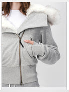 RARELY ALIKE Asymmetrical Plush Lined Jacket in Gray - On Model