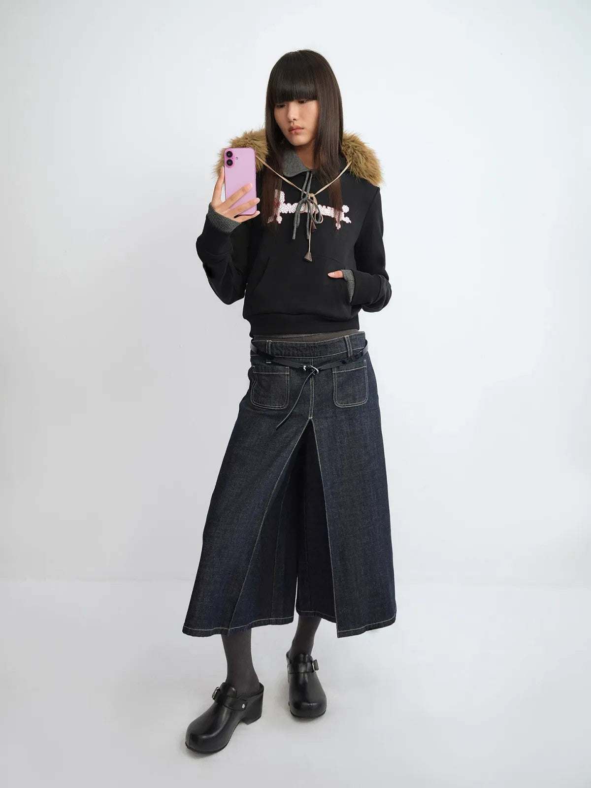 Rarely Alike IZZY Buckle Platform Clogs in Black - On Model