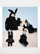 CFIERCE Pierced Plush Bunny Hooded Scarf in Black