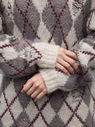 RandomPiece Distressed Argyle Alpaca Blend Sweater in Beige - On Model