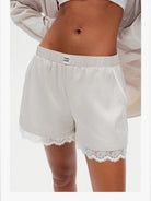 PUKI Lace Hem Track Shorts in Gray - On Model