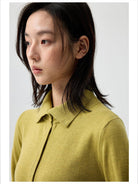 Simple Project Detachable Collar Knit Cardigan in Green - On Model