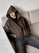 Roolrren Homme Cotton Air Layer Zip Hoodie in Brown