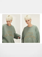 LOSTCTRL Chenille Logo Crewneck Sweatshirt in Mint - On Model