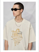 NANS 300g Cotton Graphic T Shirt in White - On Model