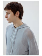 Simple Project Washi Paper Yarn Zip Hoodie in Gray - On Male Model