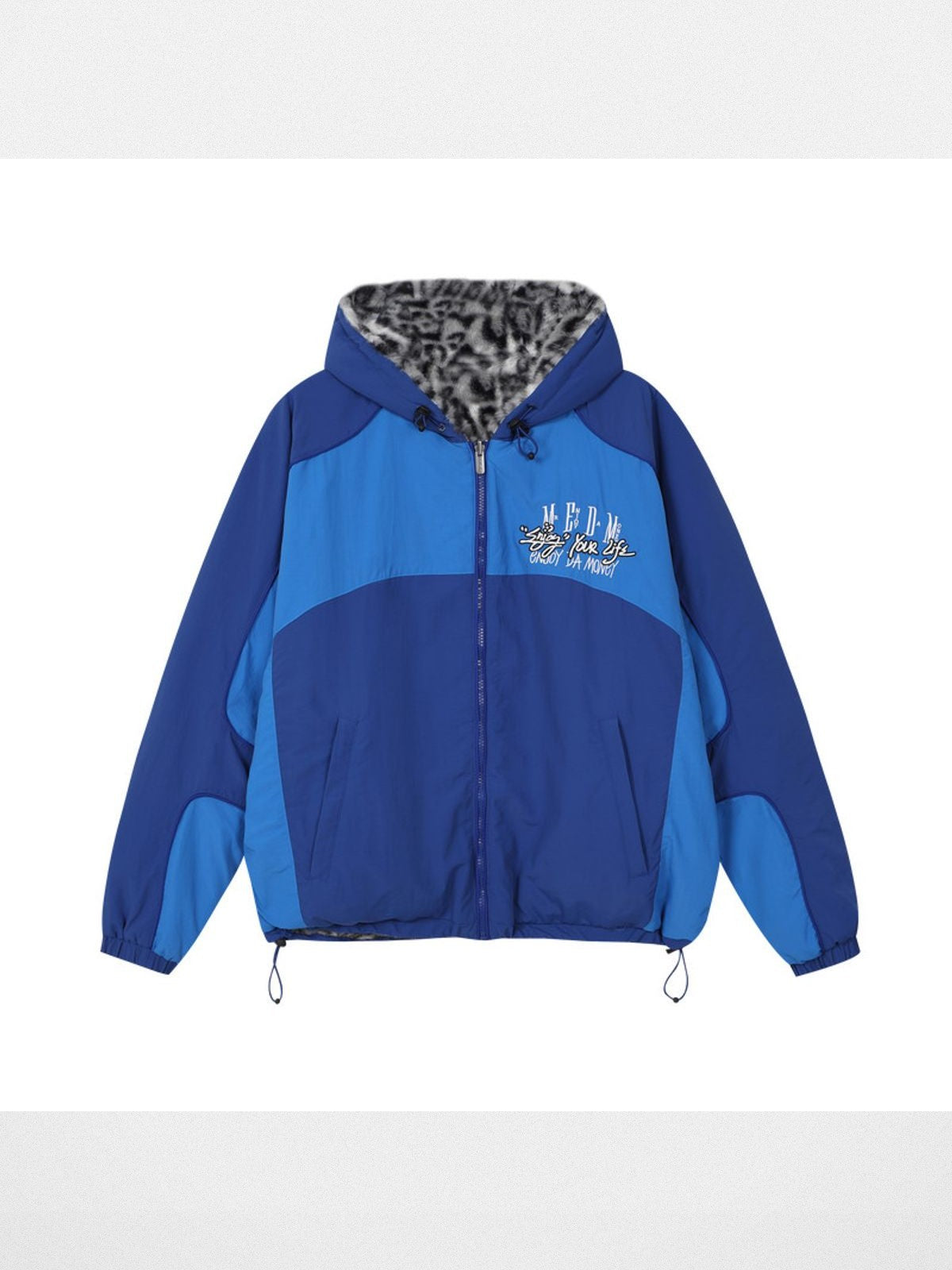 MEDM Reversible Faux Fur Hooded Jacket in Blue