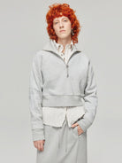 Simple Project Mock Neck Half Zip Sweatshirt in Gray - On Model