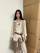 NeverSeez Lyocell Linen Fringe Shirt in Gray - On Female Model