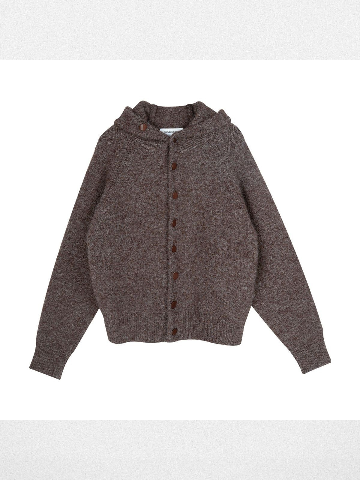 Simple Project Hooded Wool Blend Cardigan in Brown
