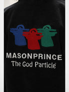 MASONPRINCE Embroidered Short Denim Jacket in Black - On Model #color_black