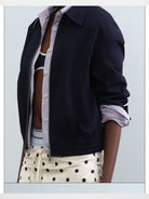 RARELY ALIKE Faux Layered Striped Collar Jacket in Navy Blue - On Model