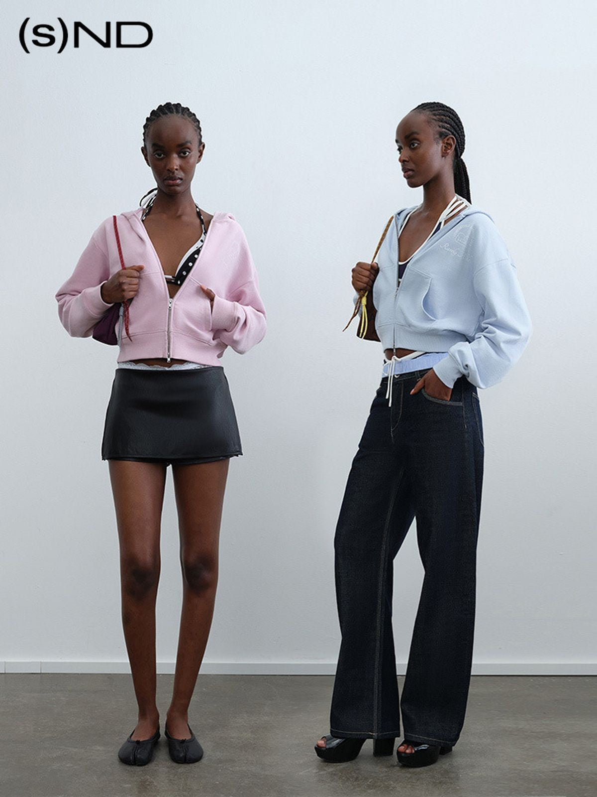 RARELY ALIKE Logo Print Zip Up Hoodie in Pink - On Model