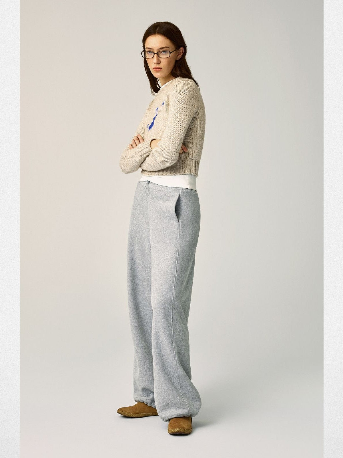 Alright then Dancing Figure Jacquard Sweater in Apricot - On Model