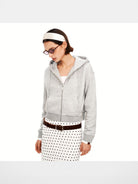 PUKI Cropped Cotton Blend Zip Hoodie in Gray - On Model