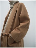 RandomPiece Merino Wool Camel Hair Robe Coat in Brown - Detail