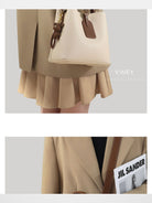 VINEY Split Leather Bucket Bag in Beige - On Female Model