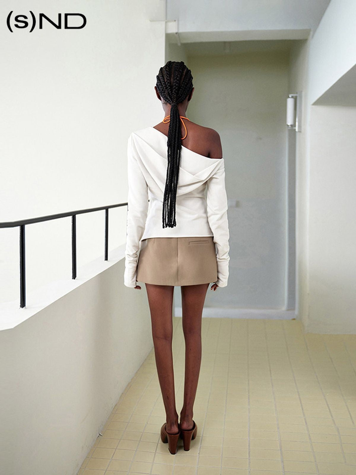 RARELY ALIKE Asymmetric Zip Off Shoulder Sweatshirt in White - On Model