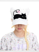 CFIERCE Embroidered Cat Ear Baseball Cap in White - On Female Model