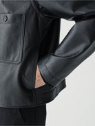ROYA Calfskin Leather Zip Jacket in Black - On Model