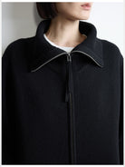 RandomPiece Merino Wool Draped Zip Cardigan in Black - Detail
