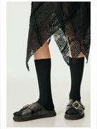 Simple Project Irregular Ribbed Crew Socks in Black - On Model