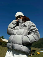 MEDM Embroidered Down Puffer Jacket in Gray - Lifestyle