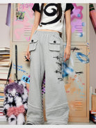 CFIERCE Cross Print Wide Leg Sweatpants in Gray - On Model
