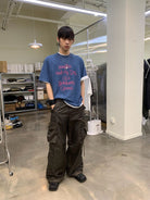 NeverSeez Spliced Wide Leg Cargo Pants in Brown - On Male Model