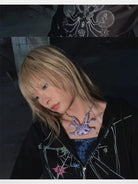 CFIERCE Rabbit Skull Necklace in Lavender - On Model