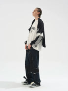 BLINDNOPLAN Distressed Faux Layered Tee in Denim - On Model