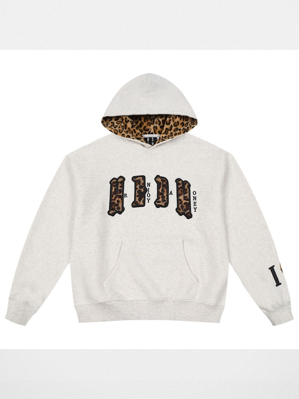 MEDM Leopard Lined Fleece Hoodie in Gray