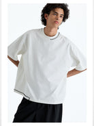 NANS Hand Stitched Fringe Oversized Tee in White - On Model